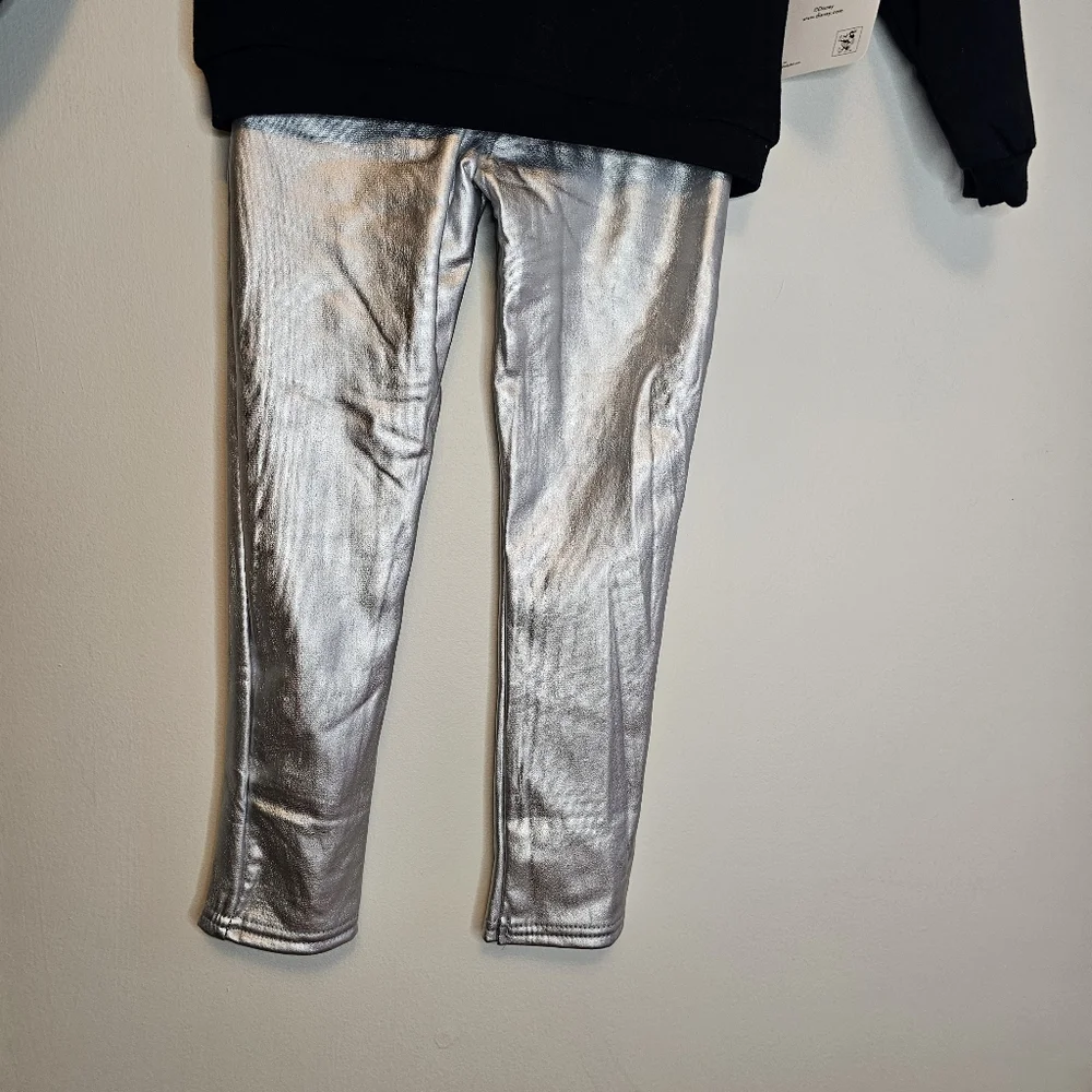 NWT Disney Minnie Mouse Outfit Set Black Sweatshirt Silver Metallic Leggings 5
